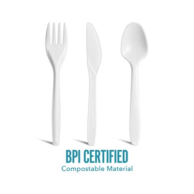 Perk™ Eco Compostable PLA Assorted Cutlery, Medium-Weight, White, 360/Pack (PK56205)