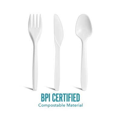 Perk™ Compostable PLA Assorted Cutlery, Medium-Weight, White, 360/Pack (PK56205)