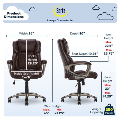 Serta Garret Ergonomic Bonded Leather Swivel Executive Chair, Biscuit Brown (CHR200090)