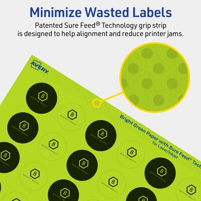 Avery Laser/Inkjet Multipurpose Circle Labels, 1" Dia., Bright Green, 1920/Pack (94500)