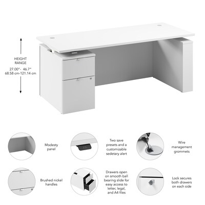Bush Business Furniture Stratus 72"W Electric Adjustable Standing Desk with File Cabinet, White (SUT008WH)