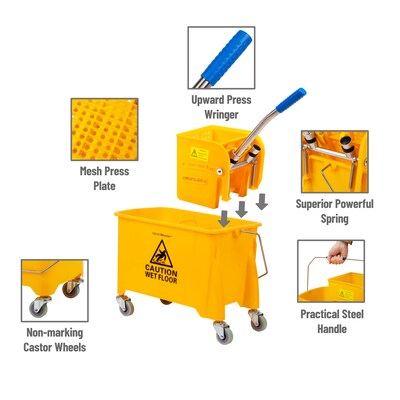Mind Reader Mobile Mop Bucket & Wringer, 22 Quart, Yellow (MOPT20-YLW)
