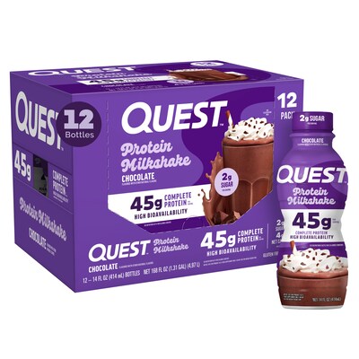 Quest Chocolate Protein Milkshake, 14 oz., 12 Bottles/Carton (QRTDHPCH12M1)