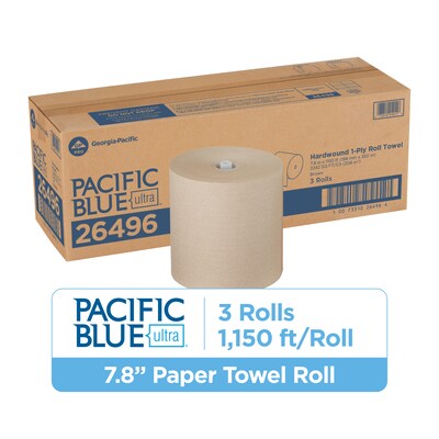 Pacific Blue Ultra 8” High-Capacity Recycled Paper Towel Roll by GP PRO, 1-Ply, Brown, 1150’/Roll, 3