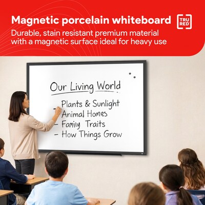 TRU RED™ Magnetic Porcelain Dry Erase Board, Black Frame, 4' x 3' (TR61189)