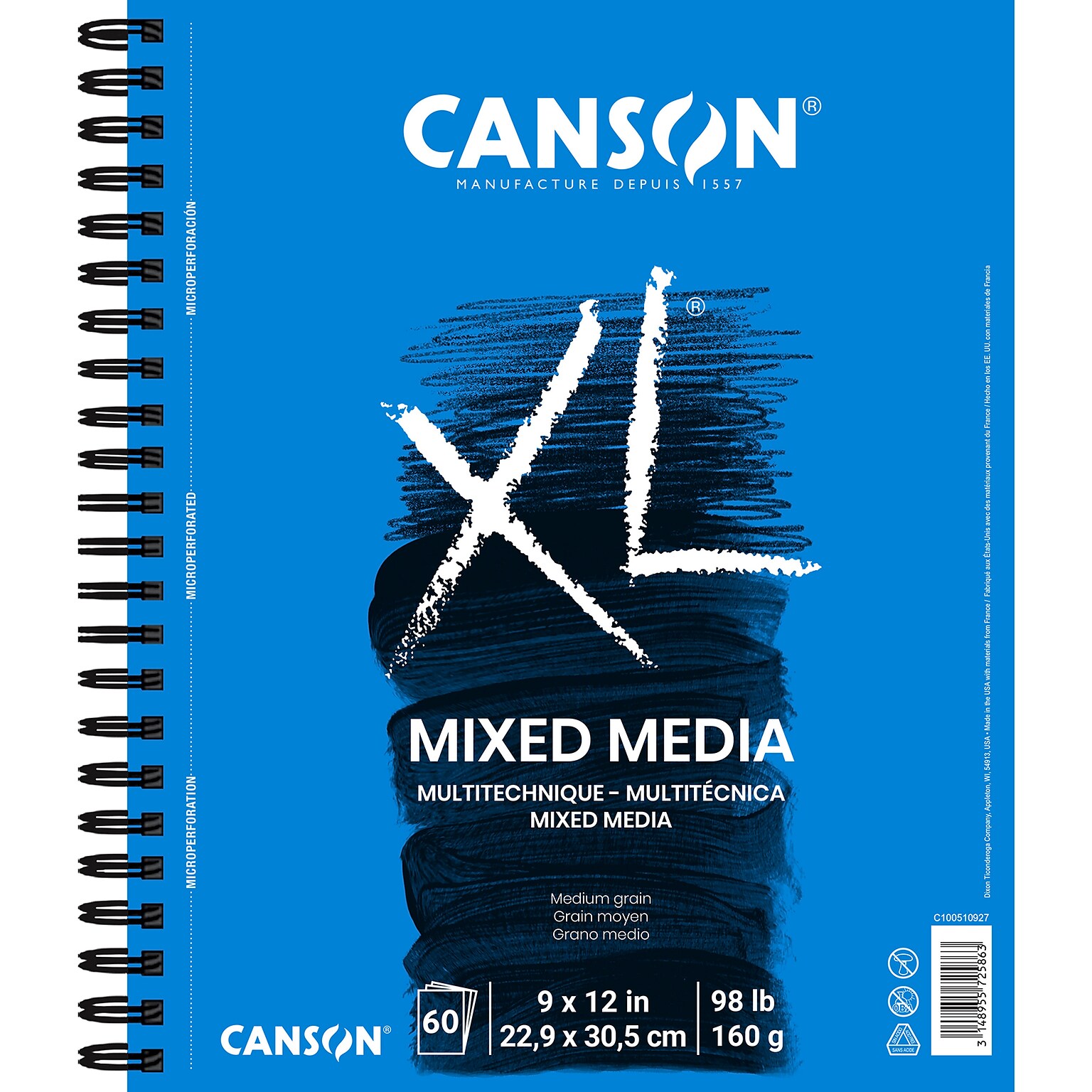 Canson XL Series 12 x 9 Wire Bound Mixed Media Sketch Pad, 60 Sheets/Pad (MCXC10051092703)