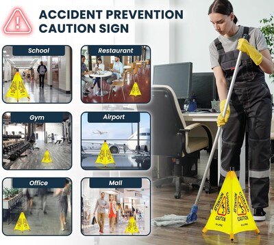 Alpine Industries Wet Floor Caution Cone Sign, 30"H, Yellow, 5/Pack (498-30-5pk)