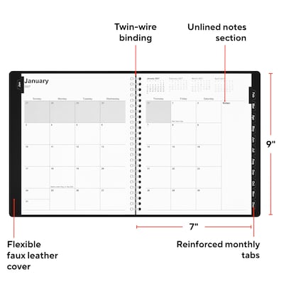 2027 Staples 7 x 9 Monthly Planner, Faux Leather Cover, Black (ST52183-27)