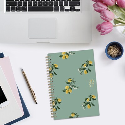 2027 Blue Sky Bespoke Letterpress Flowering Lemons 5" x 8" Calendar Year Weekly & Monthly Standard Planner, Seafoam