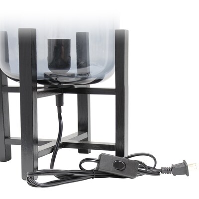Simple Designs Black Wood Mounted Table Lamp with Smokey Glass Cylinder Shade (LT1068-SMK)