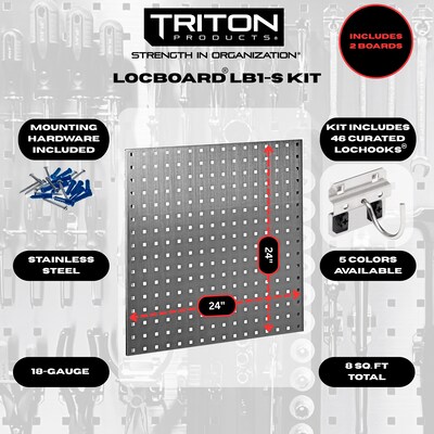 Triton Products LocBoard Stainless Steel Pegboards with 46 pc. LocHook Assortment (LB1-SKit)