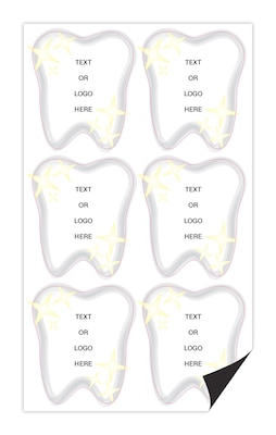 Custom Full Color Tooth Shaped Magnets, 30 mil. Magnetic stock, 6-Perforated Magnets per Sheet, 3 x