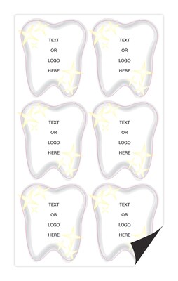 Custom Full Color Tooth Shaped Magnets, 30 mil. Magnetic stock, 6-Perforated Magnets per Sheet, 3 x