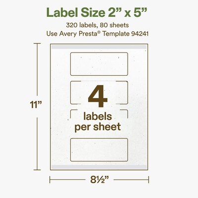 Avery Hemp Rectangle Laser/Inkjet Multipurpose Labels, 2" x 5", Off-White (320/Box)