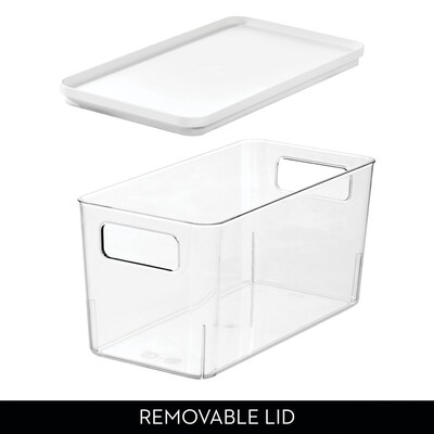 Pantry Bin with Lid - Plastic Storage Bin with Handles for Fridge or Kitchen Cabinets