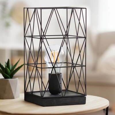 Creekwood Home Geometric Metal Cage 10" LED Table Lamp, Black (CWT-1003-BK)