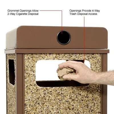 Global Industrial Stone Panel Trash Weather Urn, 24 Gallon Capacity, 17-1/2"W x 17-1/2"D x 36"H, Brown (238241BN)