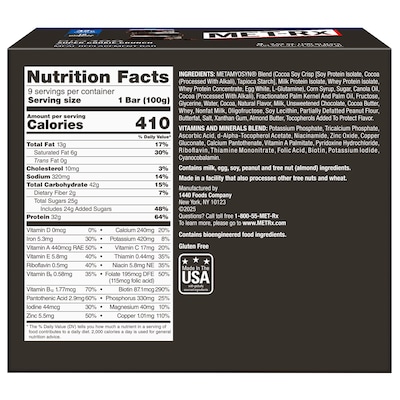 MET-Rx Big 100 Gluten Free Super Cookie Crunch Protein Bar, 3.52 oz., 9 Bars/Box (NRN55727)