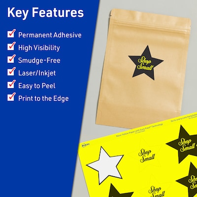 Avery Star Laser/Inkjet Multipurpose Labels, 2-1/4 x 2-3/8, Neon Yellow (960/Box)