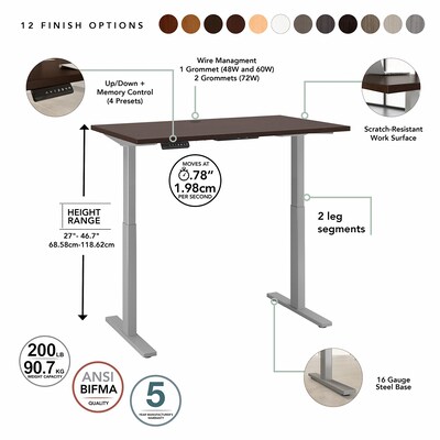 Bush Business Furniture Move 60 Series 27''-47'' Adjustable Standing Desk, Mocha Cherry (M6S4830MRSK)