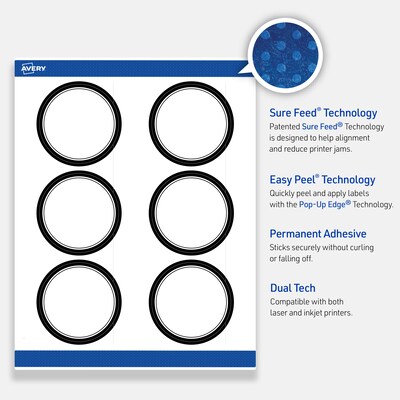 Avery Laser/Inkjet Circle Multipurpose Labels, 3" Dia., White, 60/Pack (S00DM1)
