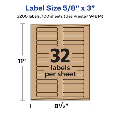 Avery Laser/Inkjet Rectangle Multipurpose Labels, 5/8" x 3", Kraft Brown, 3200 Labels/Box ( 94214)