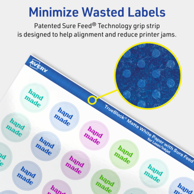 Avery TrueBlock Laser/Inkjet Round Multipurpose Labels, 0.75" Dia., White, 80 Labels/Sheet, 10 Sheets/Pack (94504-TWMP10)