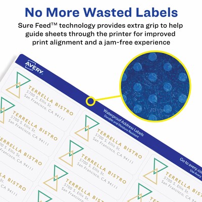 Avery Waterproof Laser Shipping Labels, 2" x 4", Matte White, 10 Labels/Sheet, 50 Sheets/Box, 500 Labels/Box (5523)