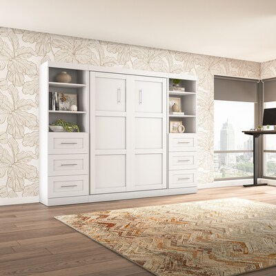 Bestar Pur Full Murphy Bed and 2 Shelving Units with Drawers (109W), White (26894-17)