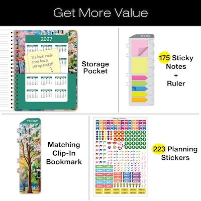 2026-2027 Excello Brands 8.5" x 11" Academic Weekly & Monthly Planner, Paperboard Cover, Watercolor Tree (FSHN-AY26-8511-43)