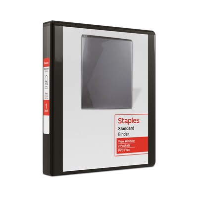 Staples Standard 1 3-Ring View Binders, Black, 12/Carton (26431CT)