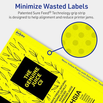 Avery Rectangle Laser/Inkjet Multipurpose Labels, 3-1/4" x 8-3/8", Neon Yellow (240/Box)