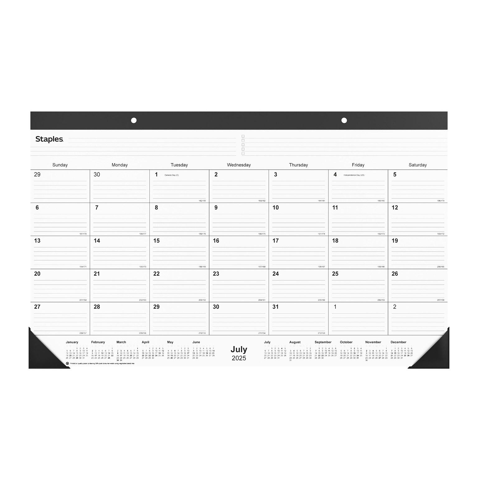 2025-2026 Staples 18 x 11 Academic Monthly Desk Pad Calendar, Black (ST17004-25)