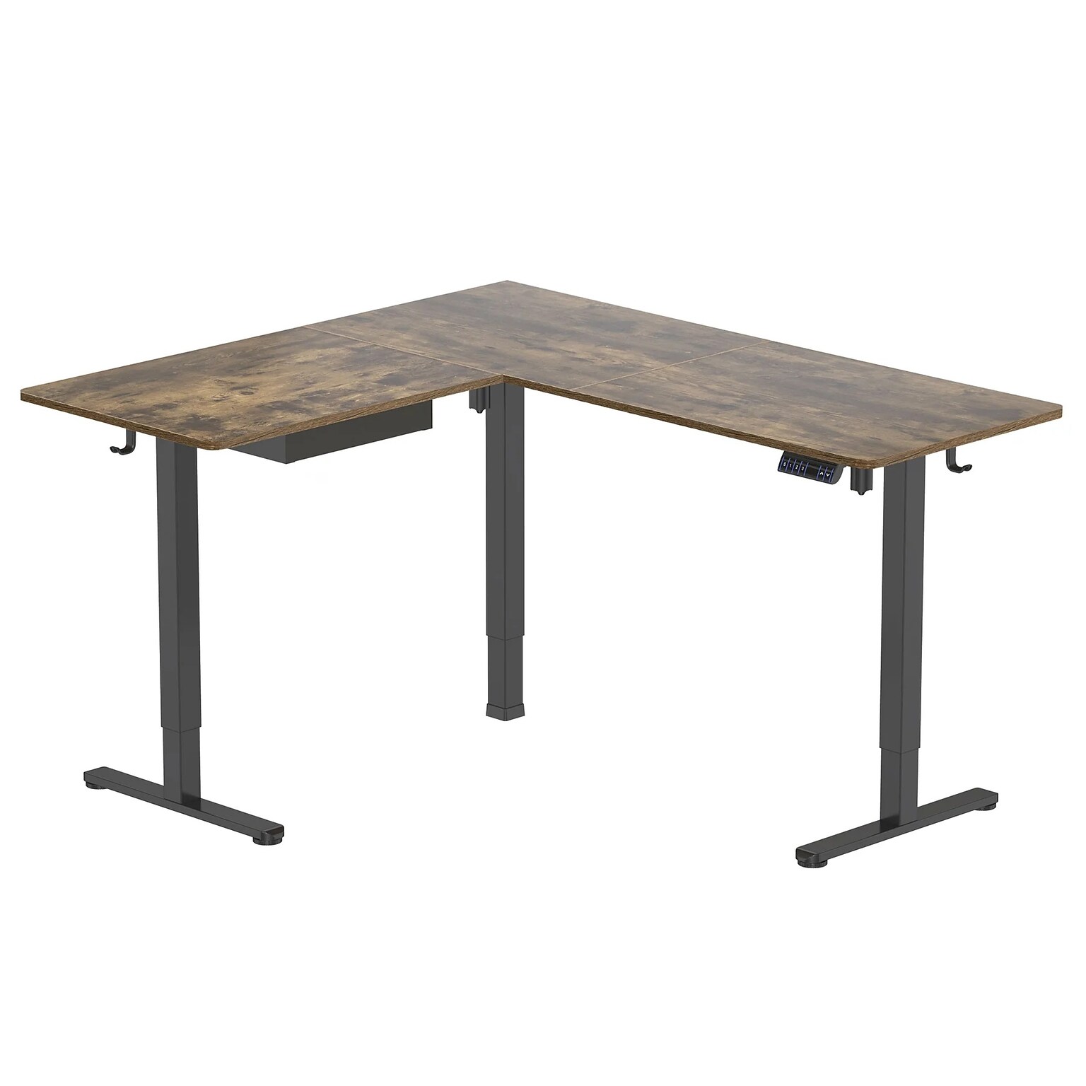 Mount-It! 63W Electric L-Shaped Corner Adjustable Standing Desk, Rustic Brown/Black (MI-15010)
