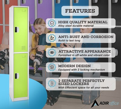 AdirOffice 72"H 2-Tier Green Storage Locker (ADI629-202-GRN-DL)