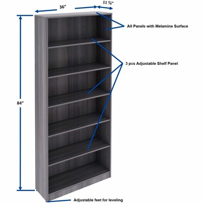 Lorell 84" 6-Shelf Bookcase with Adjustable-Shelves, Weathered Charcoal Laminate (LLR69665)