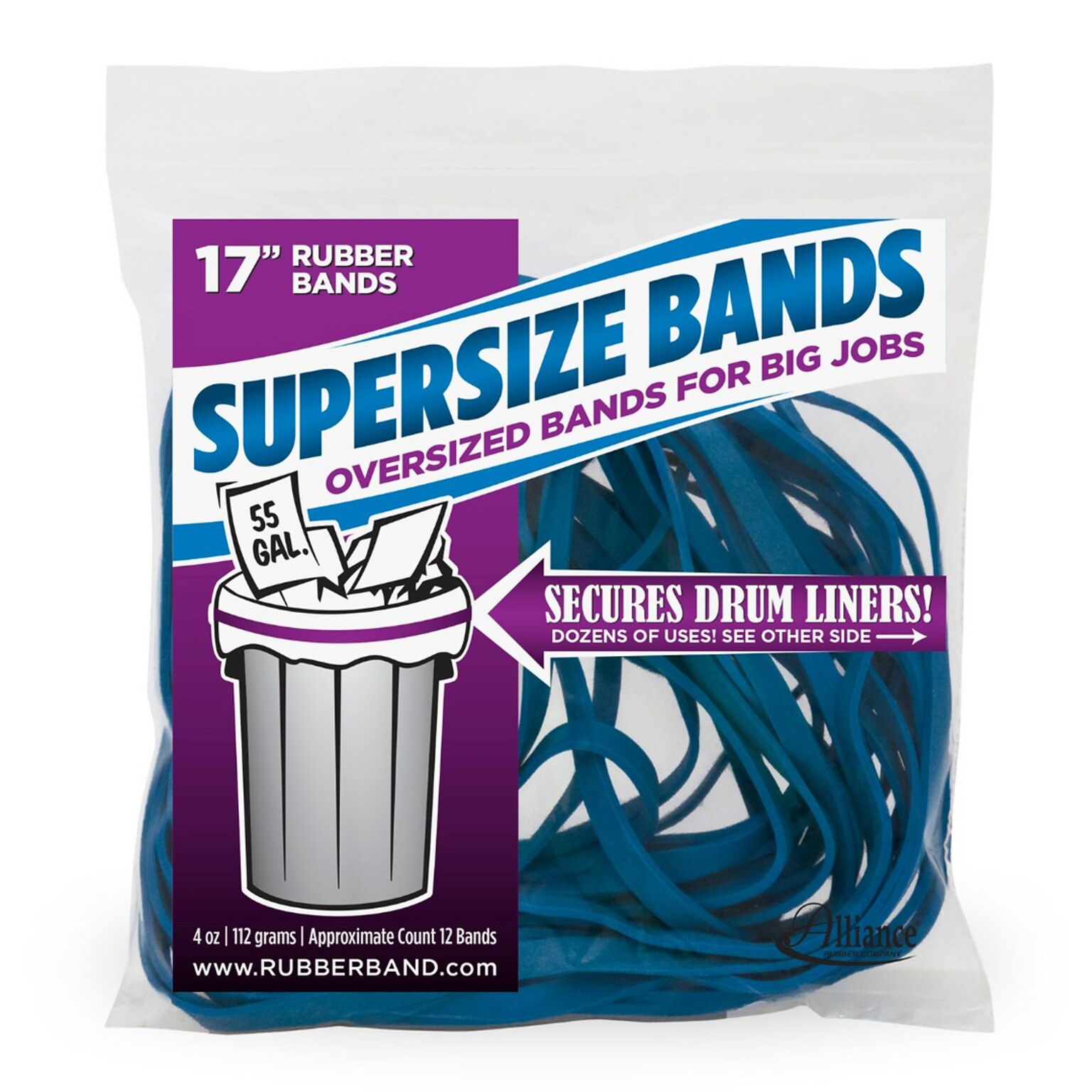 Alliance SuperSize Oversized Rubber Bands, 17 x 1/4, Blue, 12/Pack (08995)