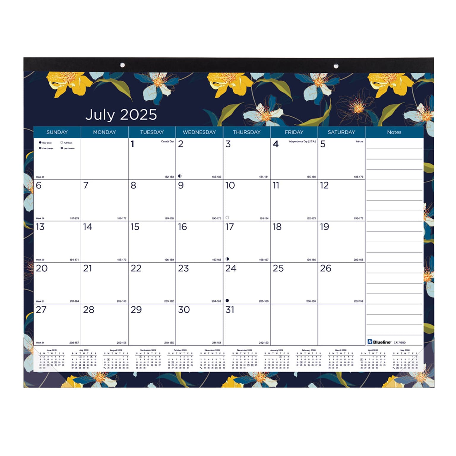 2025-2026 Blueline Colorful Blossom 22 x 17 Academic & Calendar Monthly Desk Pad Calendar, Multi (CA1716BD)