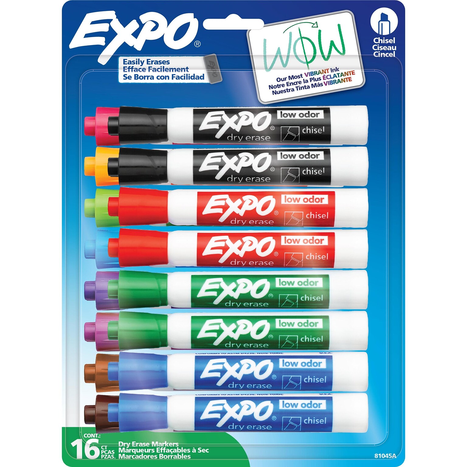 Expo Dry Erase Markers, Chisel Tip, Assorted Colors, 16/Pack (81045)