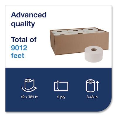 Tork Advanced Mini Jumbo Toilet Paper, 2-Ply, White, 751 ft./Roll, 12 Rolls/Carton (11020602)