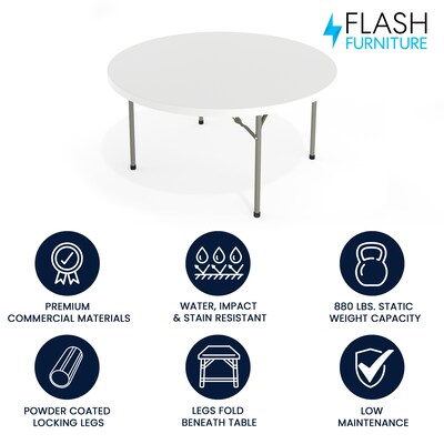Flash Furniture Elon Folding Table, 59.75" x 59.75", Granite White (DADYCZ152RGW)