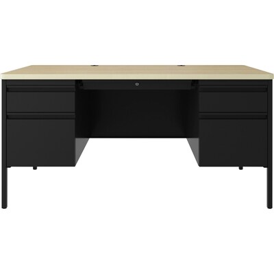 Lorell Fortress Series 48" W Double-Pedestal Teachers Desk, Maple/Black (LLR03155)