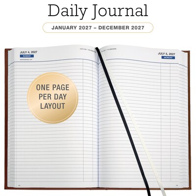 2027 Excello Brands 9 x 12.8 Daily Standard Planner, Paperboard Cover, Brown Leather (CD812-CY27-BN-L)