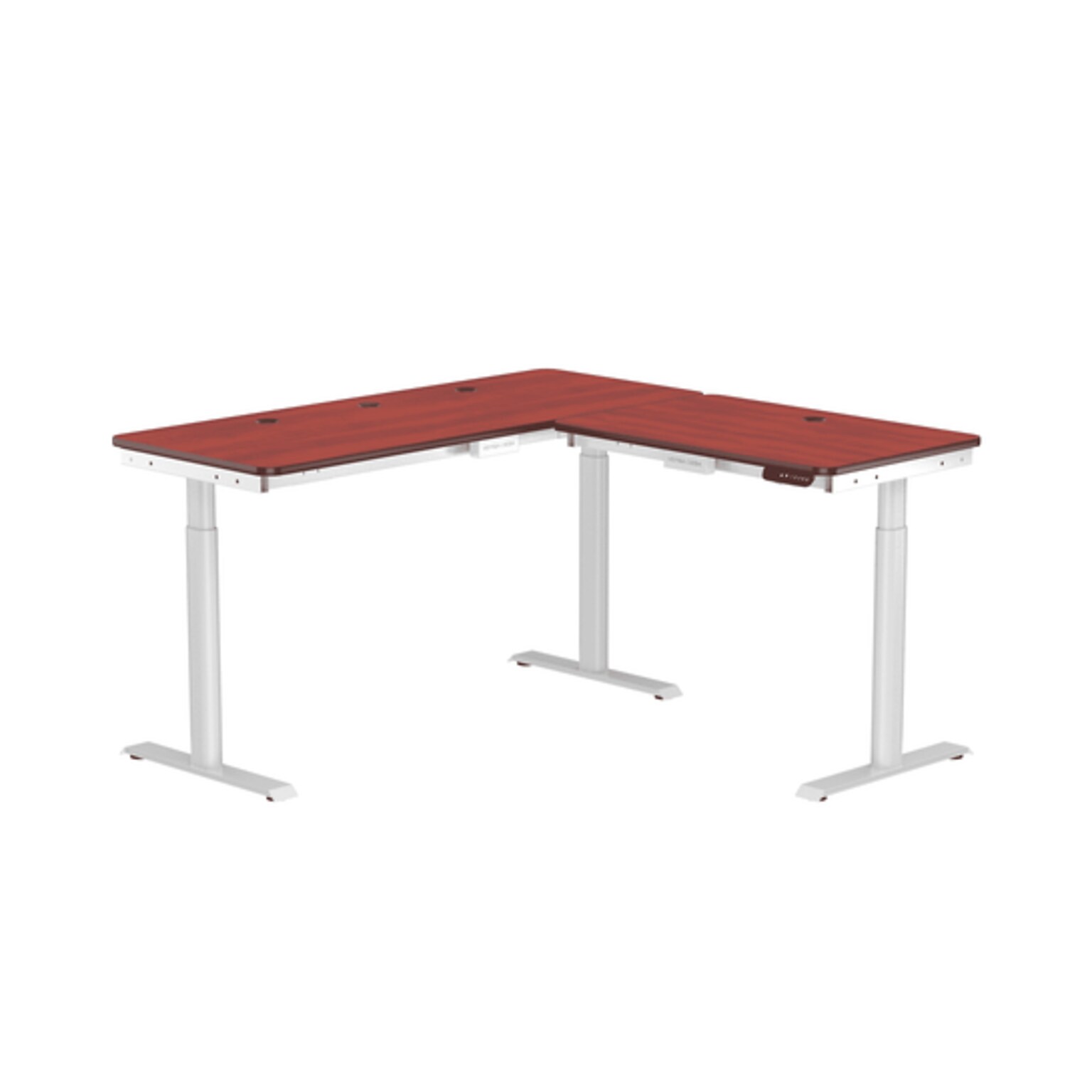 VersaDesk PowerLift 60W Electric L-Shaped Adjustable Standing Desk, Cherry/White (PLLSD6060-WC-APP)