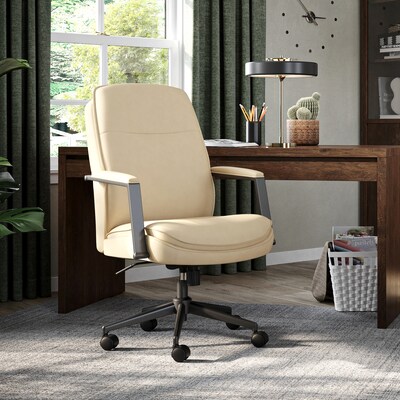 Thomasville Furniture Upton Ergonomic Bonded Leather Swivel Manager Chair, Cream (51421-CRM)