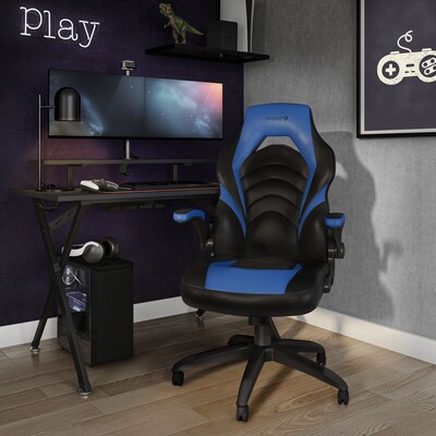 Quill Brand® Luxura Faux Leather Racing Gaming Chair, Black and Blue (51464-CC)