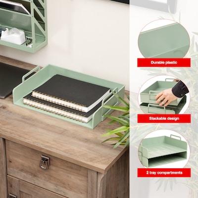 Staples Plastic Side Loading Stackable Letter Tray, Letter Size, Sage Green, 2/Pack (ST63885)