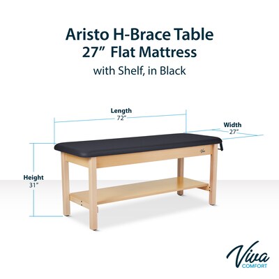 Aristo Wood H-Brace Physician Exam Table with Shelf, Cabinet, Paper Cutter, and Holder, 500lbs. Capacity, Black