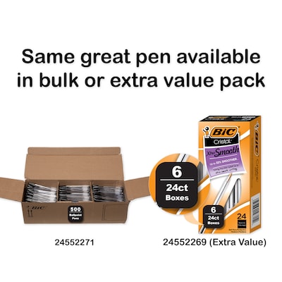 BIC Cristal Xtra Smooth Ballpoint Pens, Medium Point, 0.1mm, Black Ink, Dozen (MS11-BLK)
