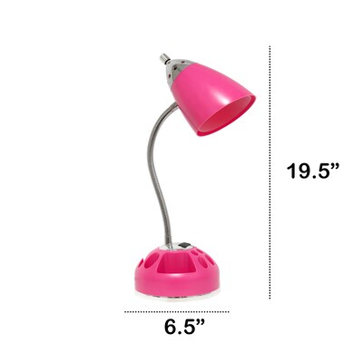 Creekwood Home Sleek Essentials 19.5" Basic Swivel Desk Lamp with Charging Outlet and Storage, Pink (CWD-1003-PN)